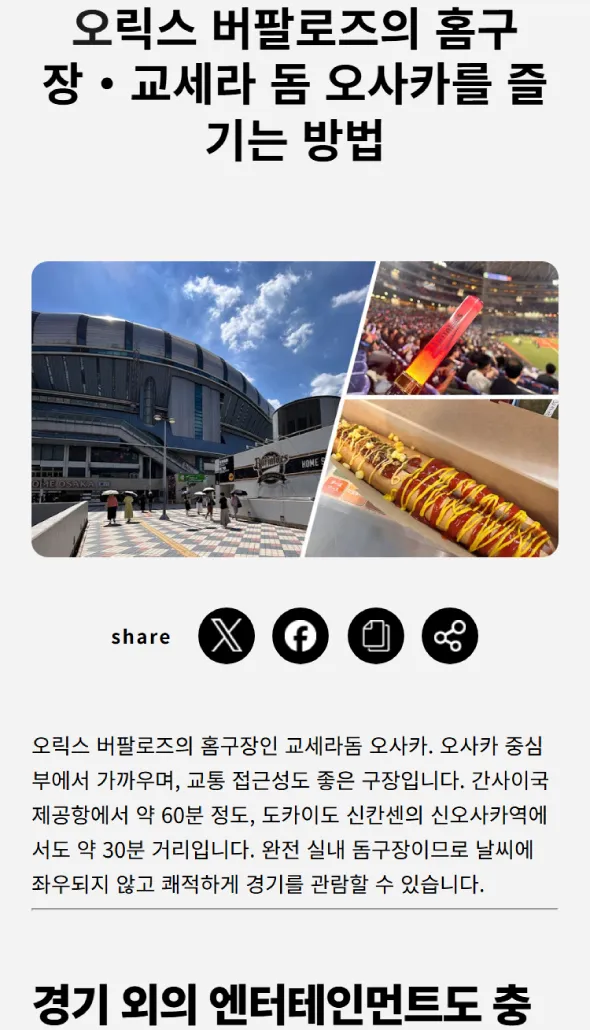 【韓国版】オリックス・バファローズ紹介記事